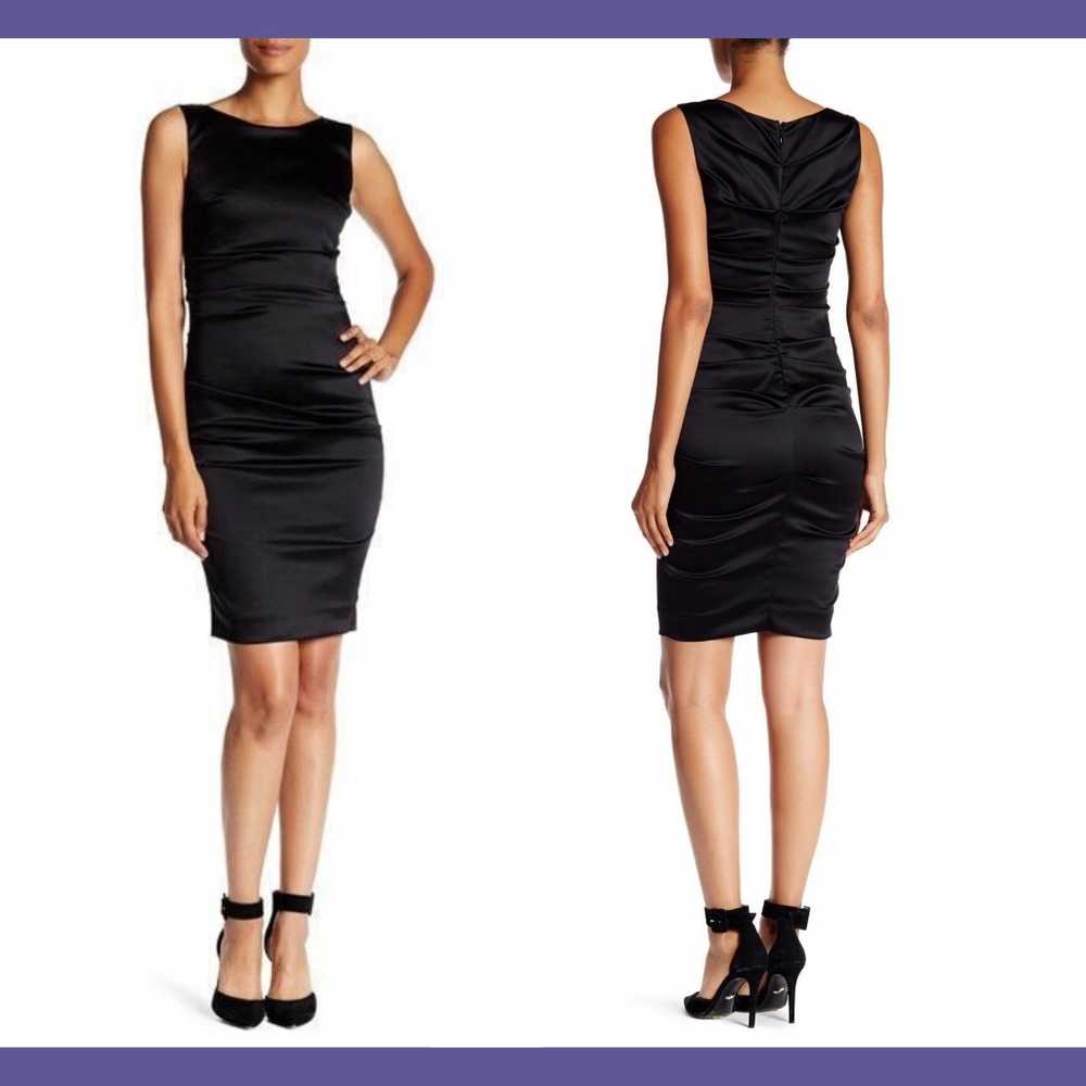 NEW $330 Nicole Miller Gathered Sheath Dress Black‎ [SZ 8 ]